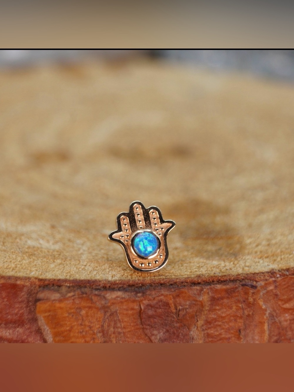 14k Yellow Gold & Blue Opal Hasma Hand Threadless End